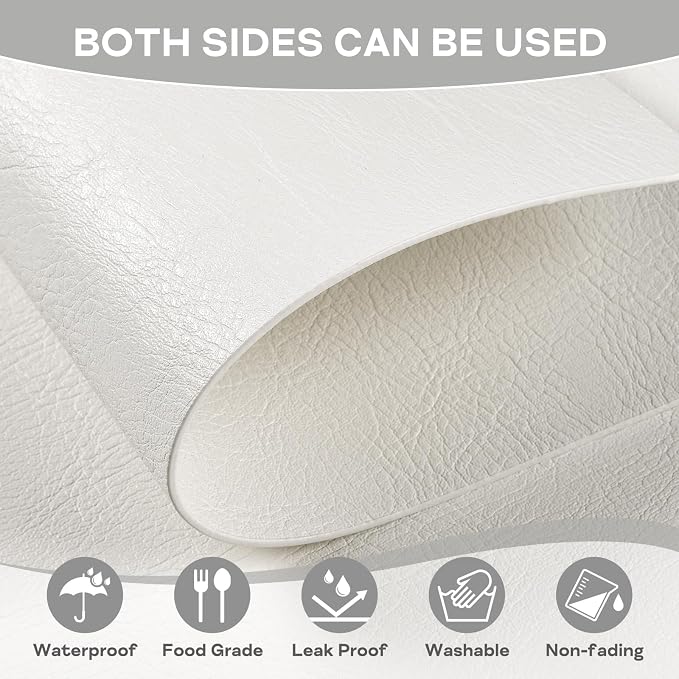 Faux Leather Placemats Set of 6 Heat Resistant Table Mats 17×12 Inch | Waterproof & Wipeable Place Mats Set of 6 Dual Sided Table Placemats for Kitchen Dining Decor Indoor & Outdoor 43×30 CM Cream