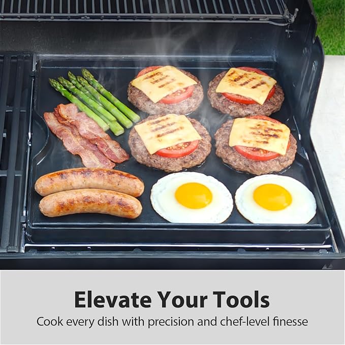 Utheer Reversible Cast Iron Griddle, Ceramic Nonstick Grill Pan for BBQ | 15.18 lb cast iron body with grease trap and raised edges, PFOA-free ceramic coating simplifies cleanup.