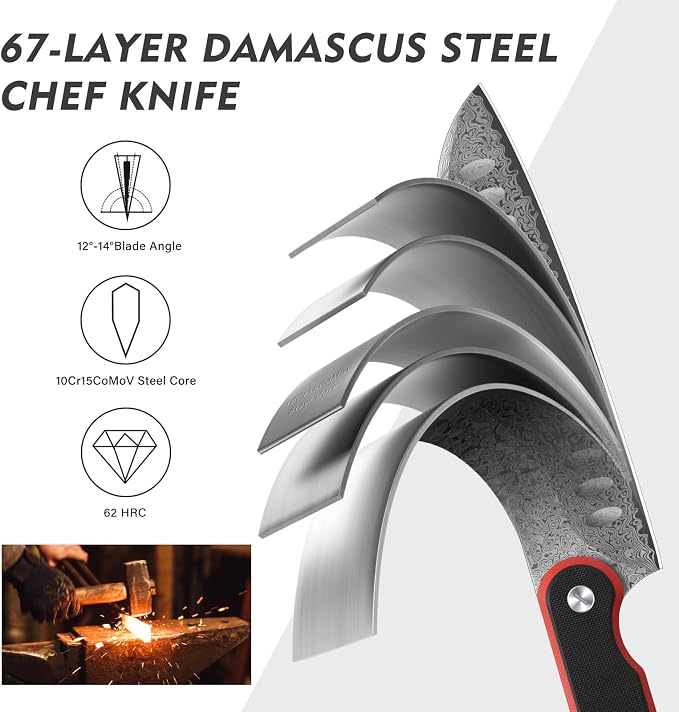 Santoku Knife 7 Inch, 67-Layer Damascus Steel Chef Knife with G10 Handle | Professional Damascus Kitchen Knife with 10Cr15CoMoV Steel Core, Japanese Knife with Ergonomic Full-Tang Handle