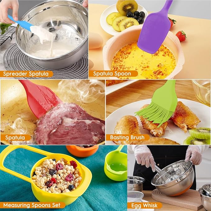 Mixing Bowls with Airtight Lids, 18pcs Stainless Steel Mixing Bowls Set | Nesting Non-slip Silicone Bowls Bottom, Size 4.5, 3.6, 2.7, 2.1, 1.7, 1.1, 0.7 qt, Fit for Mixing & Serving(Colorful )