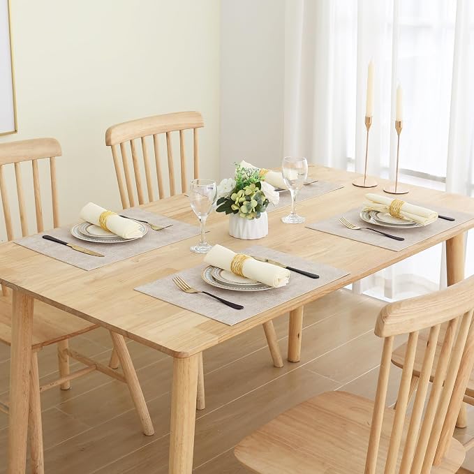 Homaxy PU Faux Leather Placemats for Dining Table, Set of 6, Beige | Waterproof Wipeable Washable Table Mats, Easy to Clean Anti-Slip Place Mats, 11.8" x 17"