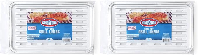 Kingsford® Heavy Duty Aluminum Grilling Foil Liners, 4ct | 14.75” x 9” Foil Grill Liners for Grilling, Cooking, and Steaming Extra Tough Grilling Accessories (Pack of 2)
