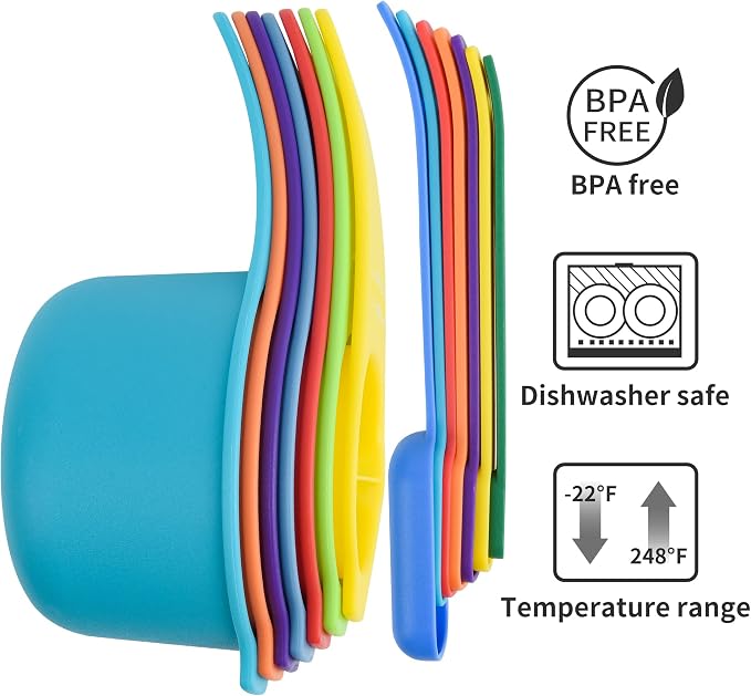 Measuring Cups and Spoons Set, Plastic Measuring Cup Set 15, Mixing Color Dry Measure Cups Spoons, 7 Measuring Cups & 7 Spoons, Kitchen Measure Cup Spoons for Cooking & Baking