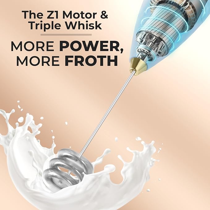 Zulay Kitchen Powerful Milk Frother Wand With Duracell Batteries - Ultra Fast Handheld Drink Mixer - Electric Whisk Foam Maker for Coffee, Lattes, Cappuccino & Matcha - Triple Whisk - Noble Lavender