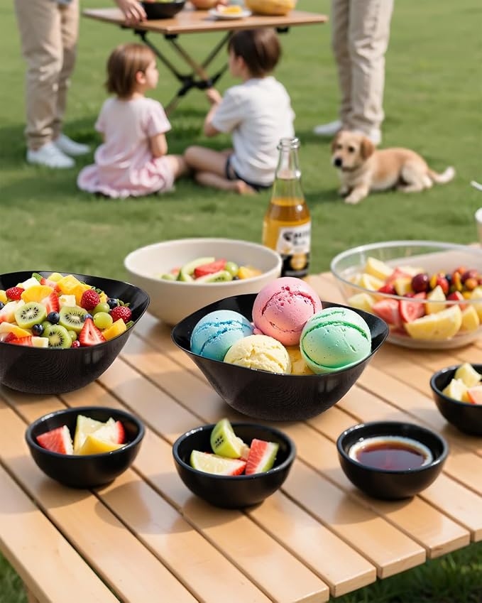 bUCLA 50 Pack Black Plastic Serving Bowls - 16oz Disposable Bowls for Dessert/Ice Cream/Salsa/Snack/Candy, Ideal for Party & Graduation