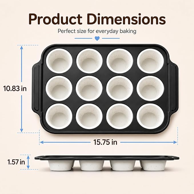 Silicone Muffin Pans for Baking, 12-Cup Muffin Tin with Metal Frame | Reinforced Metal Frame, 12-Cup Size, Easy Release Cups, Nonstick Silicone, Oven & Dishwasher Safe