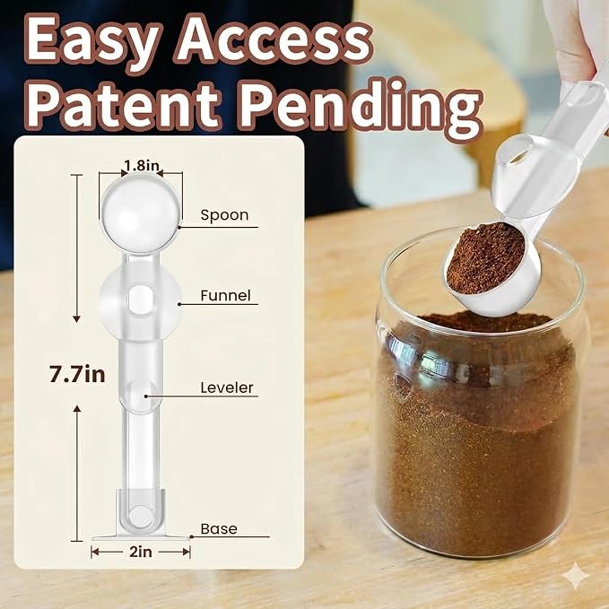 Coffee Scoop with Funnel for Ground Coffee, Protein Powder & Tea, 2 Tbsp | Mess-Free Scoop Funnel for Reusable K-Cup, Countertop Design for Home & Office, Handy Long Handle, Easy to Clean, 2-Pack