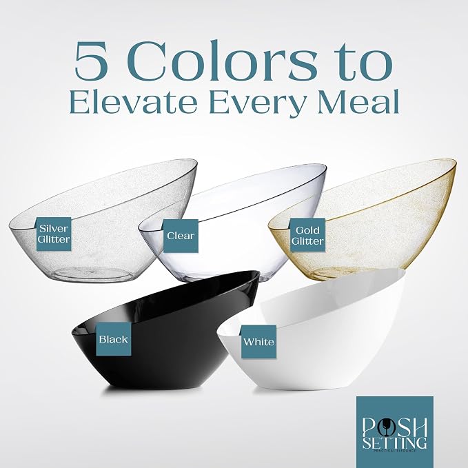 5 Pack Black Angled Plastic Serving Bowl Disposable for Party Table 20oz | Angled Bowl Design. Chip, Candy, Salad & Fruit Use. Disposable Party Tableware. Buffet & Wedding Serving. Black Plastic.
