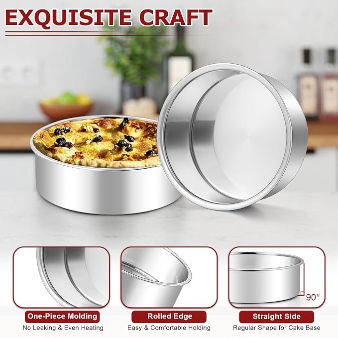 LIANYU 6 Inch Cake Baking Pan Set of 4, Stainless Steel Round Cake Bake Pan | Fit in Pot Pressure Cooker Air Fryer, Healthy & Toxic Free, Leak-proof & Dishwasher Safe, No Coating Metal Baking Pan