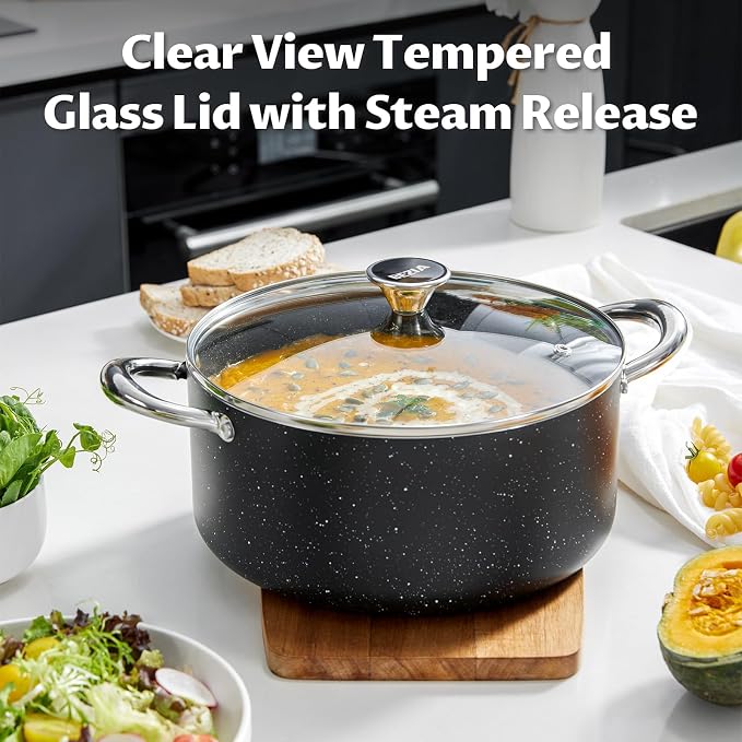 BEZIA 10 Quart Nonstick Stock Pot with Lid, Large Induction Cooking Pot | Oven & Dishwasher Safe, Works on All Stoves, for Hosting Holiday Gatherings, Blanching Bulk Veggies, Multi-portion Curries