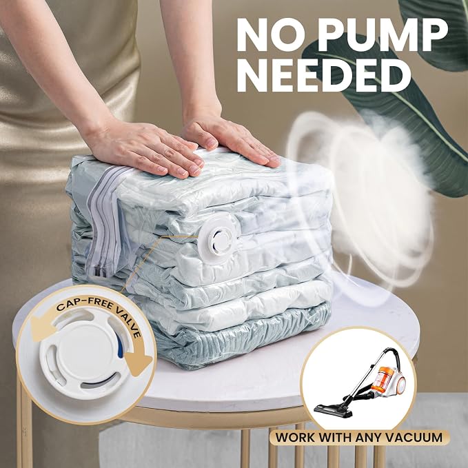 TAILI 6 Pack Vacuum Storage Bags, Cube Combo (3 Jumbo+3 Medium), Cream | Vacuum Seal Bags for Clothing, Bedding, Comforters, Blankets, Space Saver No Pump Compression Cube, 2 Size