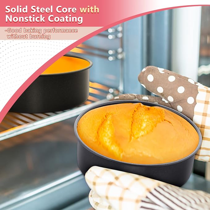 E-far 6 Inch Cake Pans, 3PCS Nonstick Stainless Steel Round Cake Pans | Small Baking Tins for Layer Cakes, Stainless Steel Core & Non-toxic Coating, Straight Side & 2 Inch Deep, Easy Clean