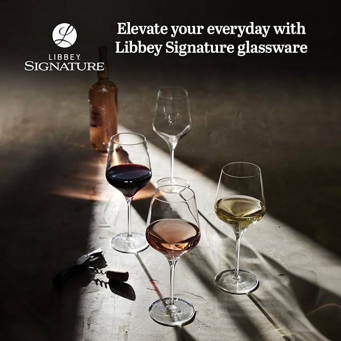 Libbey Signature All Purpose Wine Glasses, Stemmed, Modern White and Red Wine Glass Set of 4, Elegant Glassware Sets for Weddings, Birthdays