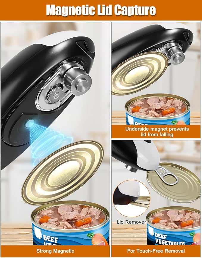 YUET Electric Can Opener, Automatic One-Touch Can Openers with Type-C Rechargeable Battery, Side Cutting Can Opener with Magnetic Lid Lifter, Universal Electric Tin Opener for Round Oval Square Cans