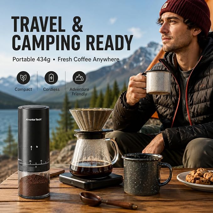 Portable Electric Burr Coffee Grinder - Cordless Rechargeable Coffee Grinder with Ceramic Conical Burr, USB-C, Ultra Quiet <65dB, 38 Adjustable Settings, Travel Coffee Grinder for Camping Office Home