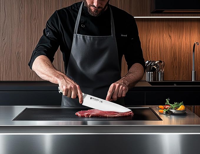 15Pcs Professional High Carbon Stainless Steel Knife Set With Block | Premium Ultra Sharp German Steel Kitchen Knives with Built-in Sharpener, Ergonomic White Handle, Ideal Gift, Ivory Series