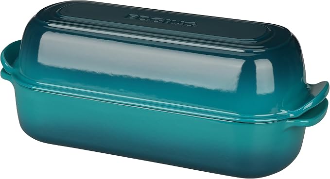 EDGING CASTING Enameled Cast Iron Loaf Pan with Lid, Bread pan, Dutch Oven Bread pan for Homemade Sourdough Bread Baking, 12.5x5.5 inch, 5qt, Darkcyan
