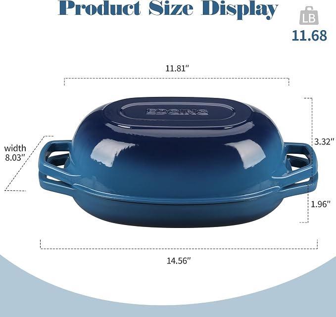 EDGING CASTING Enameled Cast Iron Oval Dutch Oven Pot with Lid, Dutch Oven for Sourdough Bread Baking, Bread Oven, Bread Dutch Oven, Oval Bread Pan, 5qt, Lake Blue