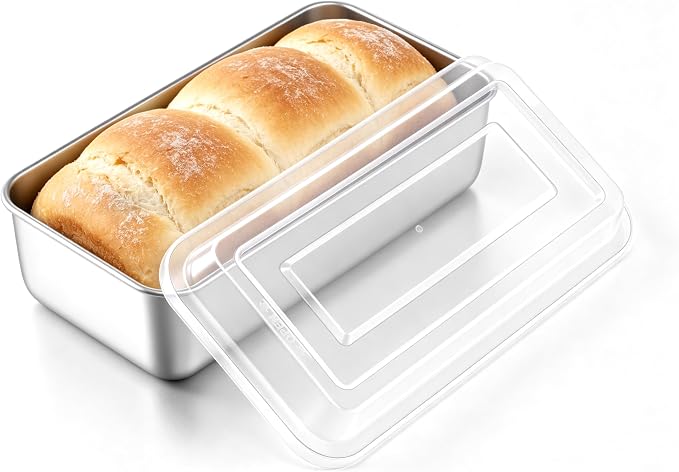 E-far Loaf Pan with Lids, 9 x 5 Inch Stainless Steel Bread Pan | for Homemade Bread, Rectangle Baking Tins for Sourdough, Meatloaf, Banana Cake, Nontoxic & Dishwasher Safe