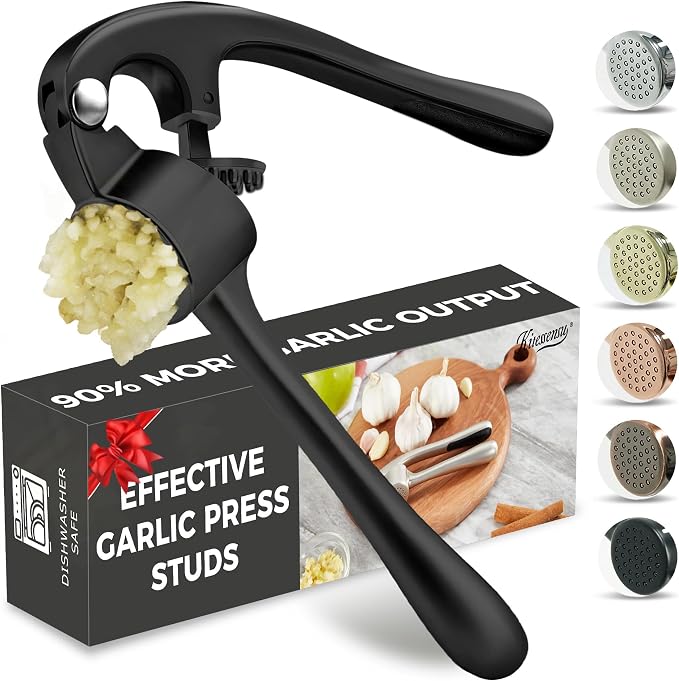 Premium Garlic Press, Professional Garlic Mincer, Easy to Squeeze and Clean, Rust Proof, Efficient Ginger Crusher - Black