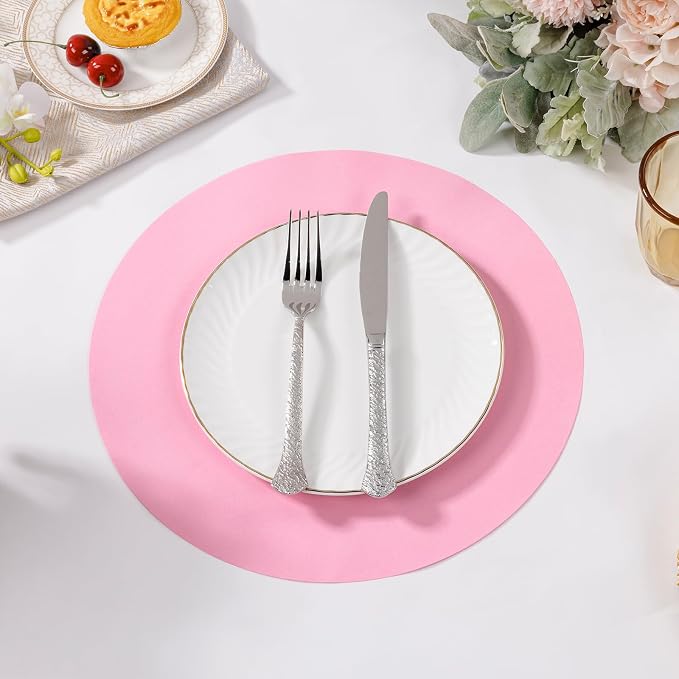 SHACOS 100 pcs Round Paper Placemats Disposable 13 inch Colored Paper Place Mats for Wedding Birthday Party Bridal Baby Shower Table Decoration, Light Pink