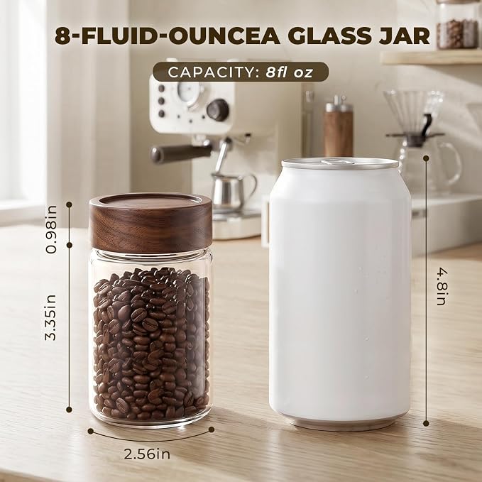 4 Pack 8 oz Glass Spice Jars with Wooden Lids, Tall Small Mason Jars with Airtight Acacia Wood Lid, Empty Clear Containers for Herb, Seasoning, Sprinkles & Pantry Organization