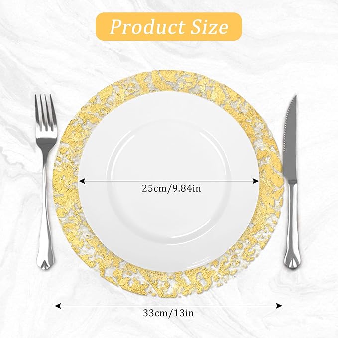 comfoyar Disposable Gold Placemats Set of 100, Metallic Round 13 Inch Foil Mesh Pressed Doilies Place Mats, Table Mats for Dining Party Weddings Birthday Holiday Kitchen Home, Tableware Decoration