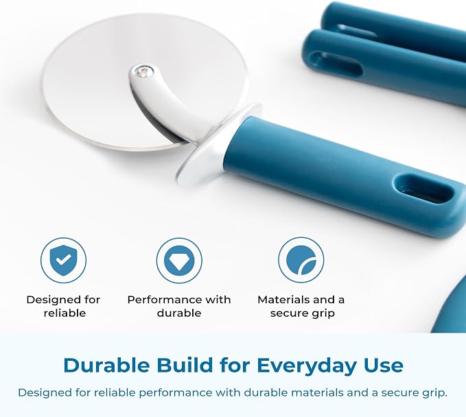 OOU Pizza Cutter, Stainless Steel Wheel Slicer with Premium Zinc Alloy Construction, Ergonomic TPE Non-Slip Grip Handle, Dishwasher Safe, Blue