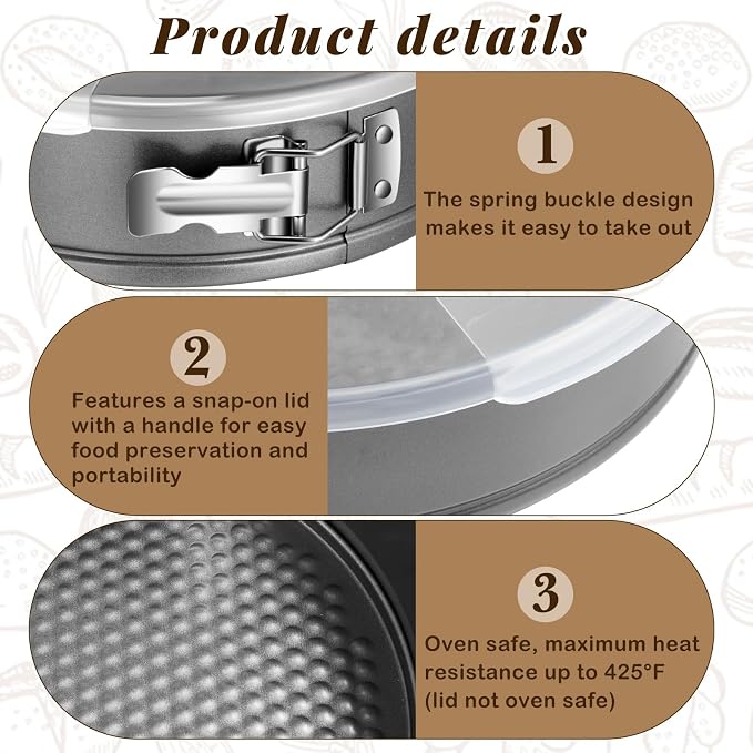 Teenyyou Non Stick Springform Cheesecake Pan with Lid and Removed Bottom Gray Round Cake Pan Travel Friendly Carbon Steel Bakeware for Pie Cake Pizza(1 Pcs,10 in)