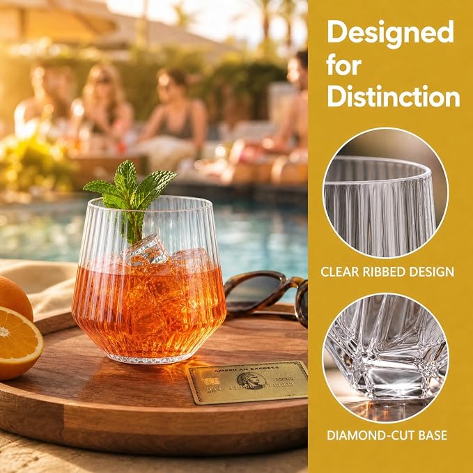 12oz Ribbed Stemless Wine Glasses, Set of 40 - BPA-Free Unbreakable Clear PET Tumblers, Textured Plastic Wine Cups for Parties, Weddings, Picnics & Outdoor Use