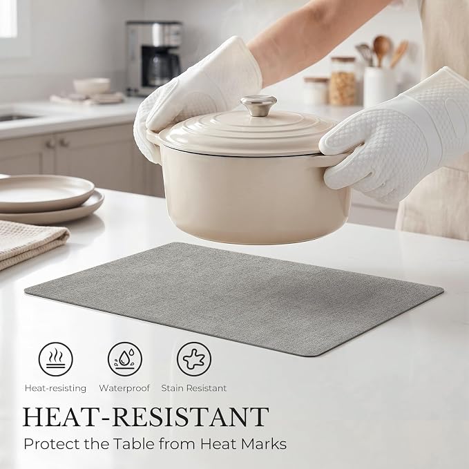 Romanstile Vinyl Placemats Set of 8, Reversible Faux Leather Heat Resistant Wipeable Table Mats, Waterproof Washable Non-Slip Table Placemats for Dining/Kitchen/Outdoor (Grey Light Grey, 12" x 17")