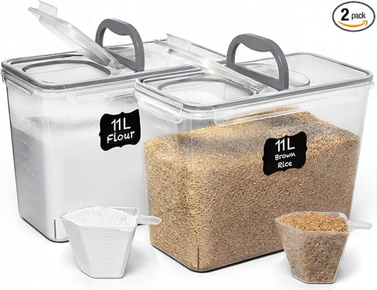 Shazo 2 PC (11L | 372 oz) Flour Sugar Storage Containers with Spout Lid & Easy Carry Handle - BPA Free Extra Large Airtight Food Storage Containers with Lids - Rice Canisters Sets for Kitchen & Pantry