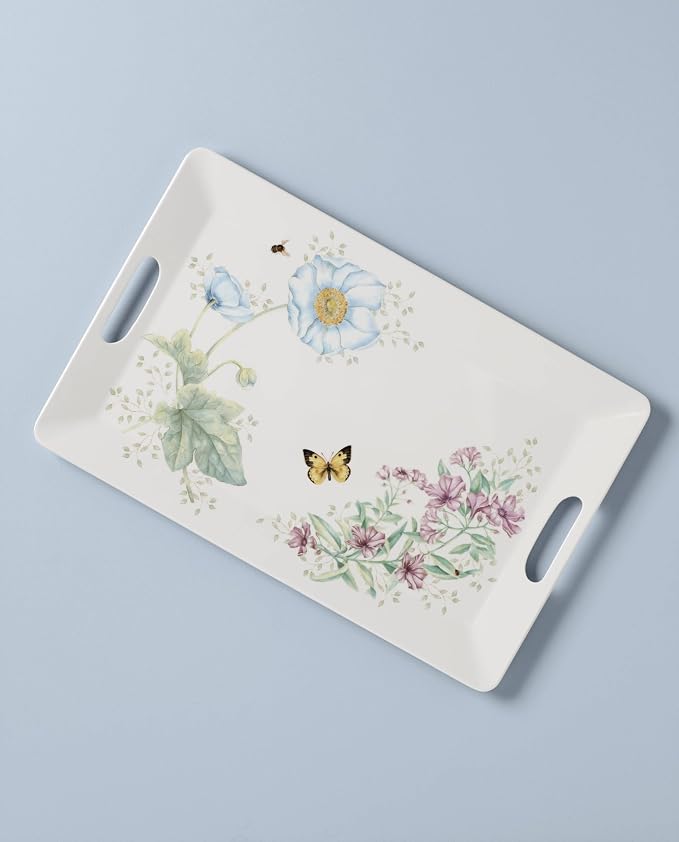 Lenox 855601 Butterfly Meadow Melamine Handled Serving Tray, Lightweight Melamine Material