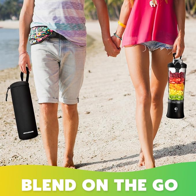 Portable Blender Personal Juicer for Shakes Smoothies with Insulated Sleeve | 20 Oz Electric Protein Shaker Bottle, Travel Lid, USB-C Rechargeable, Mini Small Cordless Blender Cup for Kitchen Travel Gym