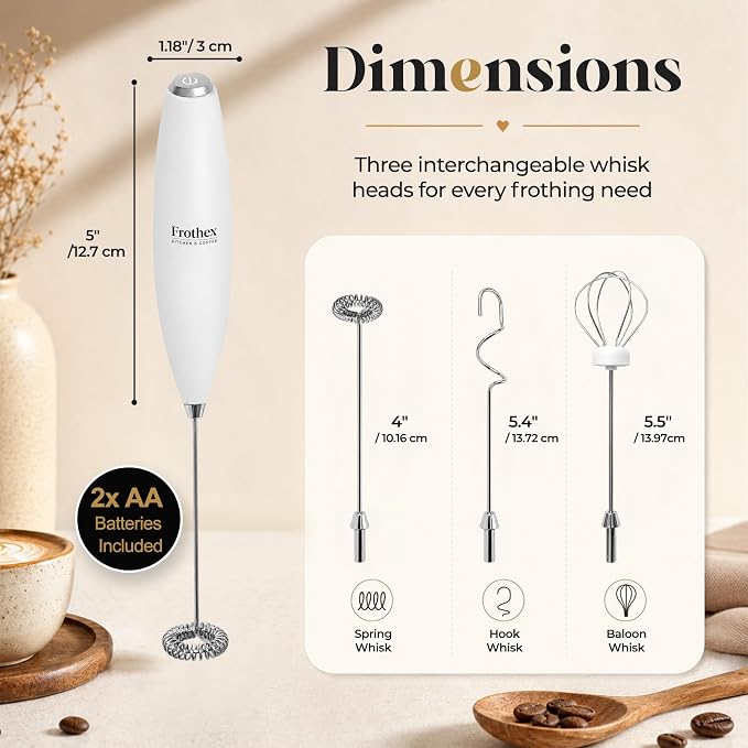 Milk Frother Handheld Electric Whisk with Stand & Batteries Coffee Latte