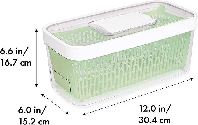 OXO Good Grips Glass Salad Spinner (6.22 Quart) and OXO Good Grips GreenSaver Produce Keeper - Large (5 qt/4.7 L), White