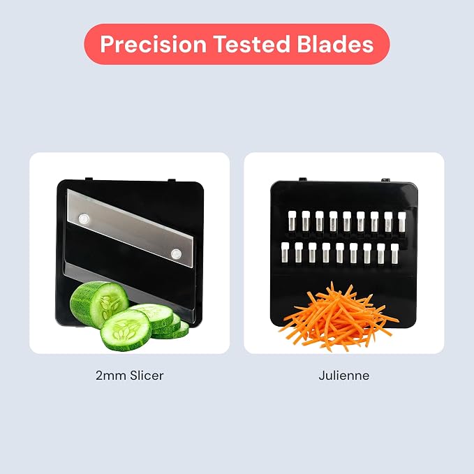 Fullstar Essential Mandoline Vegetable Slicer & Julienne Cutter | 2 in 1 Compact Fruit Cutter, Cucumber Slicer & Cheese Grater, with Stainless Steel Blades, Guard & 3-Cup Container (Black)