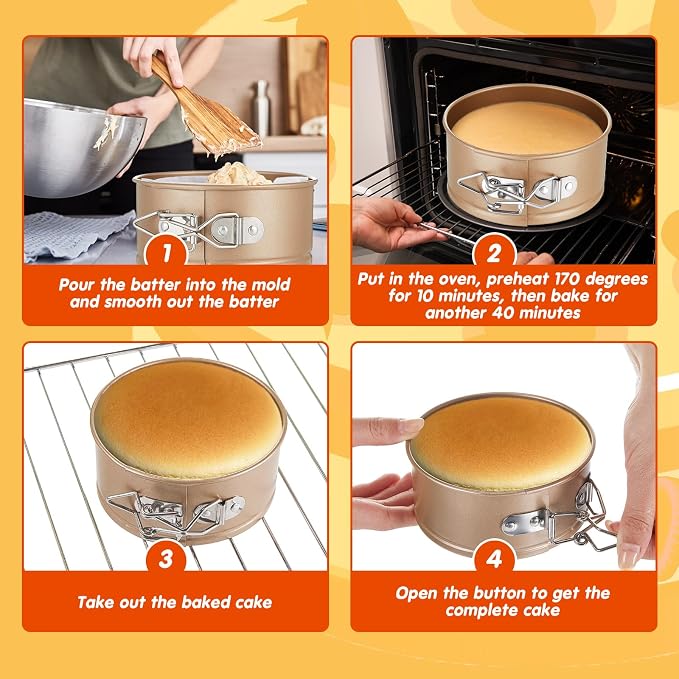 8 Pcs 4 Inch Springform Pan for Baking Mini Cheesecake Pans with Removable Bottom Nonstick Leakproof Round Cake Mold Spring Form Molds for Mini Cheesecake Pizza and Quiches (Gold)