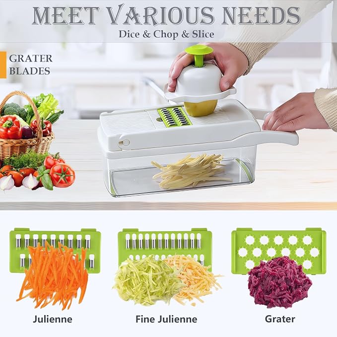 Vegetable Chopper Mandoline Slicer Home Kitchen Appliance Essential Gadget | Pro-Series Veggie Cutter with Container for Food Onion Fruit Salad Potato Christmas Gift House Cooking Supply Tool