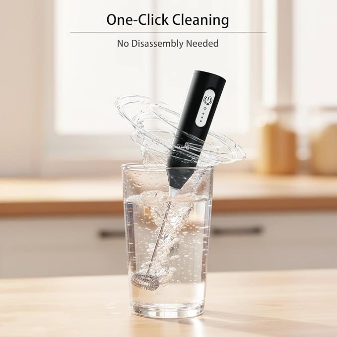 Puraville Rechargeable Electric Milk Frother Handheld, Black | 3 Speeds Electric Whisk Drink Mixer, Type-C Charging BPA Free for Coffee, Latte, Cappuccino, Egg,Cream