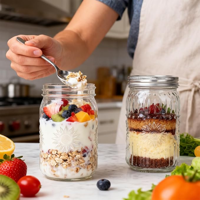 CycleMore 9 Pack 32oz Large Mason Jars with Metal Lids & Bands | AirTight, BPA Free, Wide Mouth Jars, 1 Quart Canning Jars With Sunflower Print for Crafts & Homemade Gifts