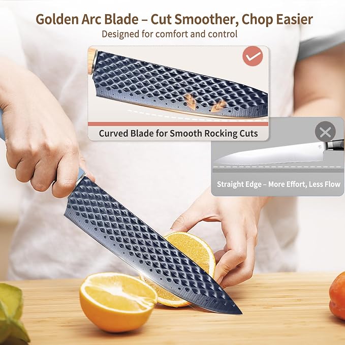 Knife Set, 7-Piece Kitchen Knife Set with Sharp Chef and Meat Knives, Anti-Rust Utility Knives Set for Kitchen, Kitchen Knife Block Set（Blue）