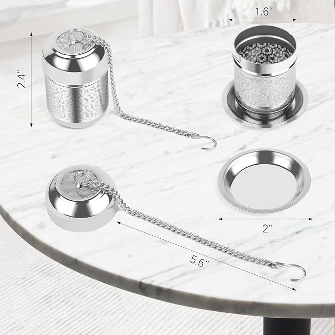 Tea Infuser for Loose Leaf Tea, Extra Fine Mesh Tea Strainers, 304 Stainless Steel & Updated Slim Threaded Lid, Loose Leaf Tea Steeper for Brew Tea, Spices, Rooibos, 2 Pcs, Sliver