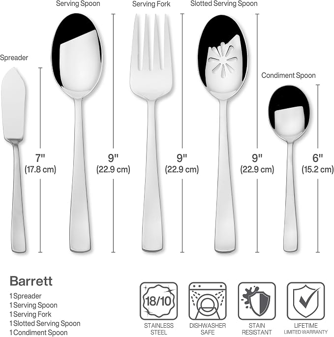 Mikasa Barrett 45-Piece Flatware Set, 18/10 Stainless Steel Silverware Set, Service for 8, Minimalist Square-Tip Handles, Dishwasher Safe