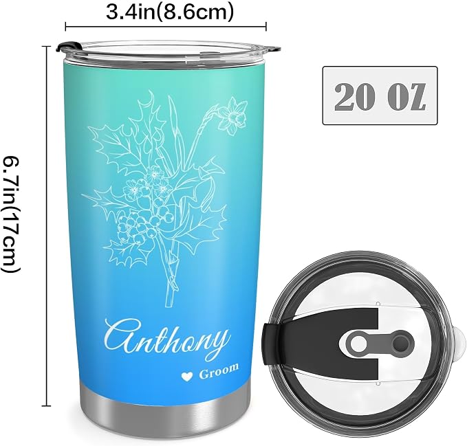 Personalized Tumbler Custom Vacuum Insulated Travel Mug Customizable Coffee Cup with Your Photos and Text Christmas Birthday Gift (Birth Flowers)