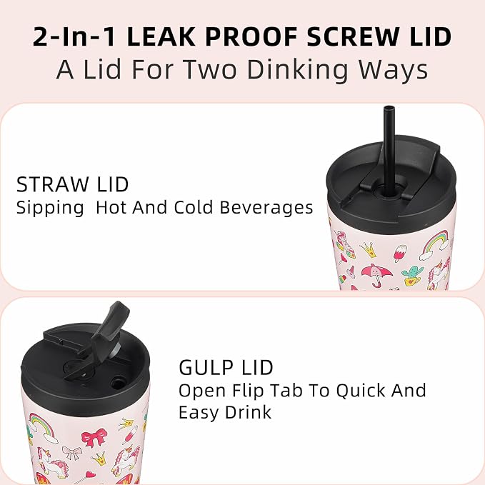 BJPKPK 34oz Coffee Tumbler with Straw, Insulated Stainless Steel Cup | Double Wall Vacuum, Leak Proof Lid, Keeps Hot/Cold/Iced, BPA Free, Travel & Outdoor, Unicorns