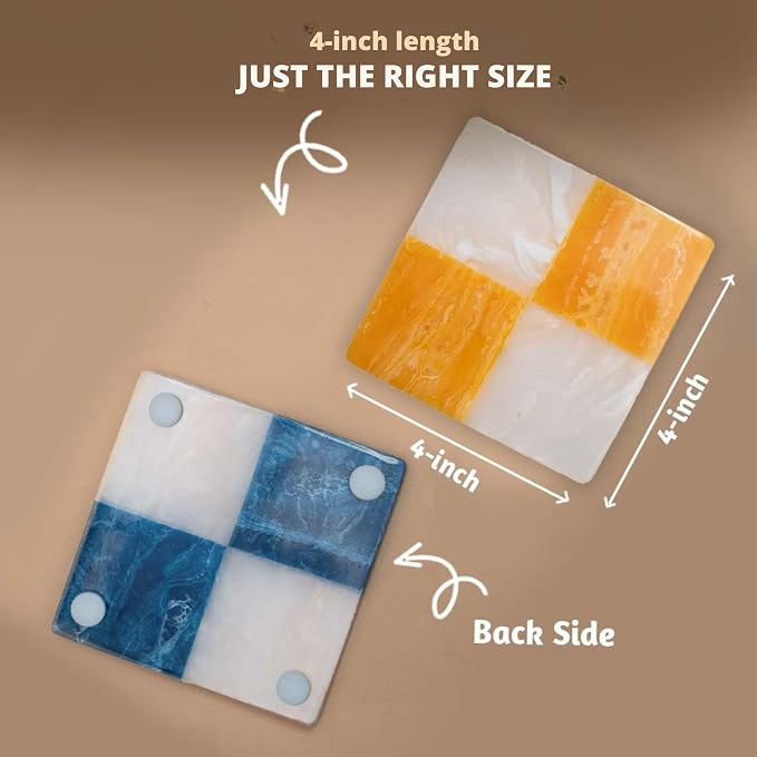 Folkulture Resin Coasters Set of 4 for Drink, Waterproof, Non Slip, 4 Inch | (4") Resin Drink Coaster for Coffee Table, Cup Coaster Waterproof, Non Slip for Bar, Party, Housewarming Gifts,Handmade,Cute