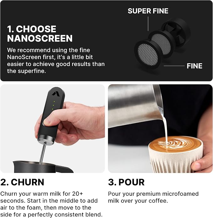 Subminimal NanoFoamer V2 Performance Milk Foamer | NEW Model Edition | Waterproof, Dual-Speed, Stainless Steel | Microfoamed Milk in 30 Seconds, Barista-Style Coffee Drinks Home | Waterproof dual-speed handheld frother, microfoamed milk in 30 seconds, ...
