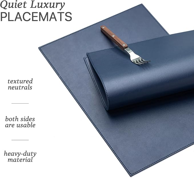 Baroyal Faux Leather Placemats Set of 6 Vinyl Washable Wipeable Table Mats for Kitchen Dining Table Heat Resistant Waterproof Modern Indoor/Outdoor Placemats Non-Slip Easy Clean Place Mats (Navy Blue)