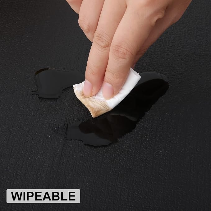 Faux Leather Heat Resistant Placemats 6 Packs, Waterproof Wipeable Dining PU Place Mats for Indoor & Outdoor, Easy to Clean, Black